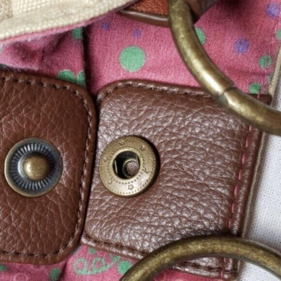 Levi's Shoulder Tote Bag Double Handle Snap Close Beige Cream Cotton - Picture 3 of 16